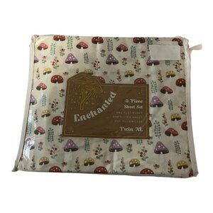 Enchanted Sheet Set Twin XL All Over Colorful Mushroom Print Retro 70s Whimsy